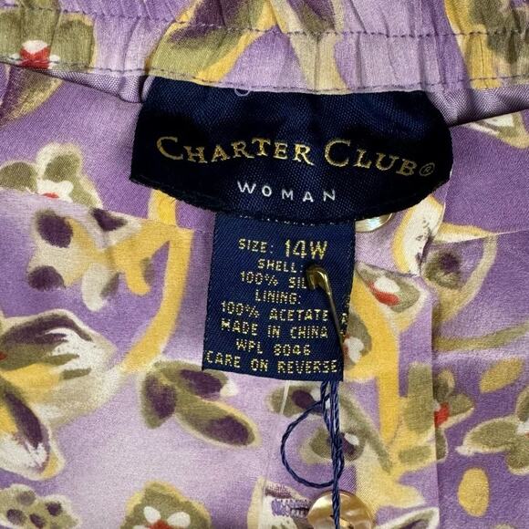 VTG NWT Charter Club Purple Floral 100% Silk Button Up Skirt Set Women 14W - Picture 12 of 16